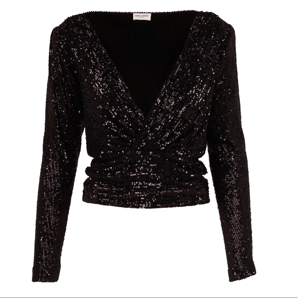 YSL black sequin low cut top